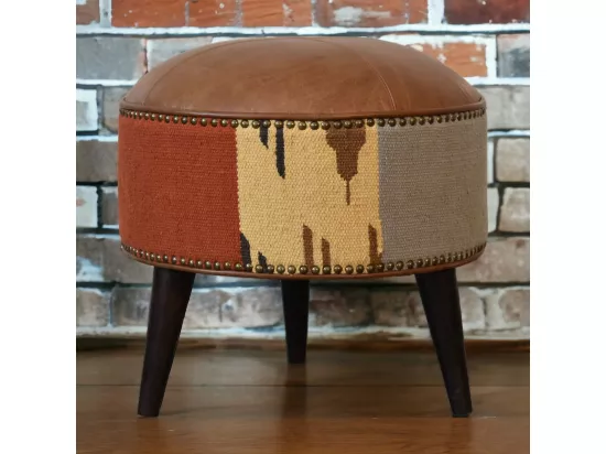 Pouf mixte en Durrie et cuir.