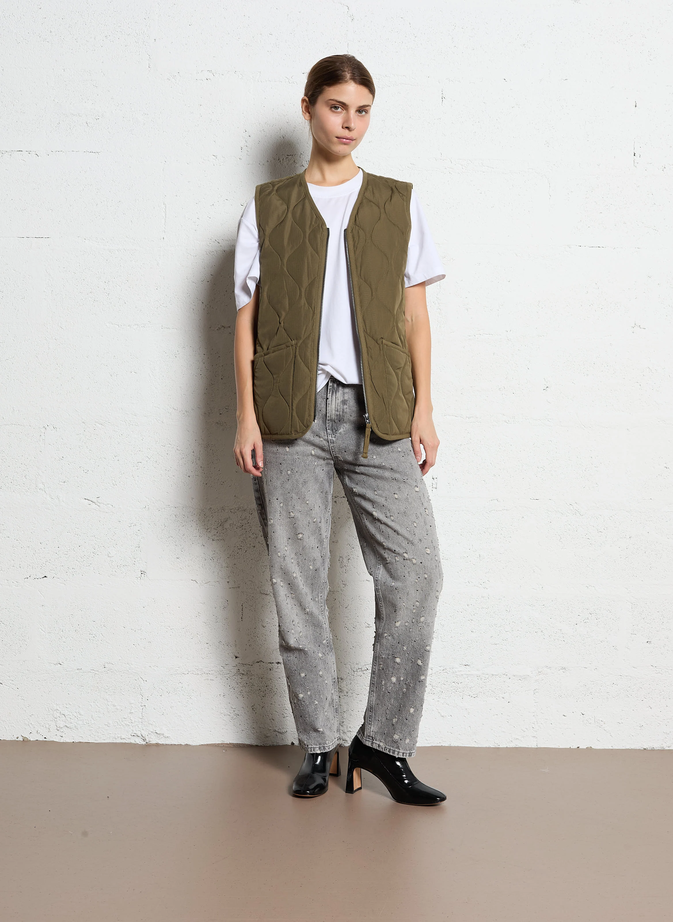 Veste droite matelassée | Kaki