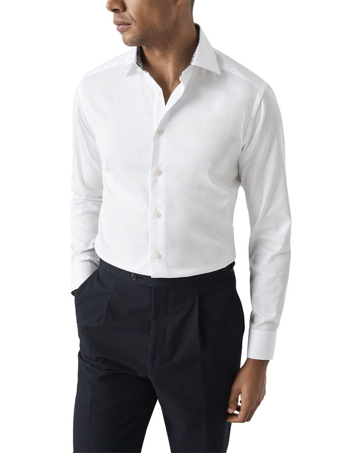 ETON Contemporary Fit White Solid Signature Twill Paisley Effect Shirt Hvid
