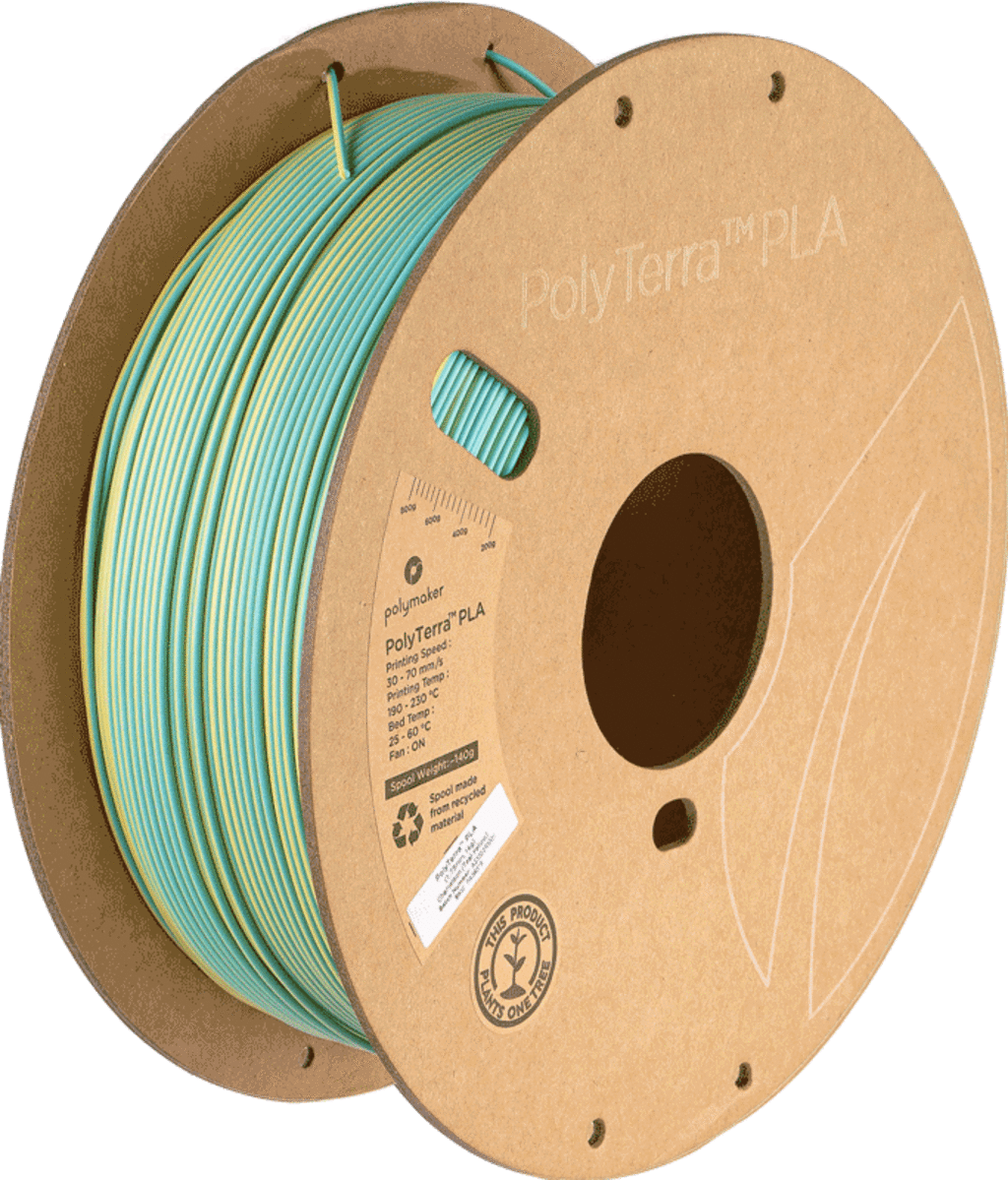 Polymaker  PolyTerra PLA Dual Chameleon Teal-Yellow, 1,75 mm / 1000 g    Umweltfreundliches, zweifarbiges PLA-Filament mit mattem Finish
