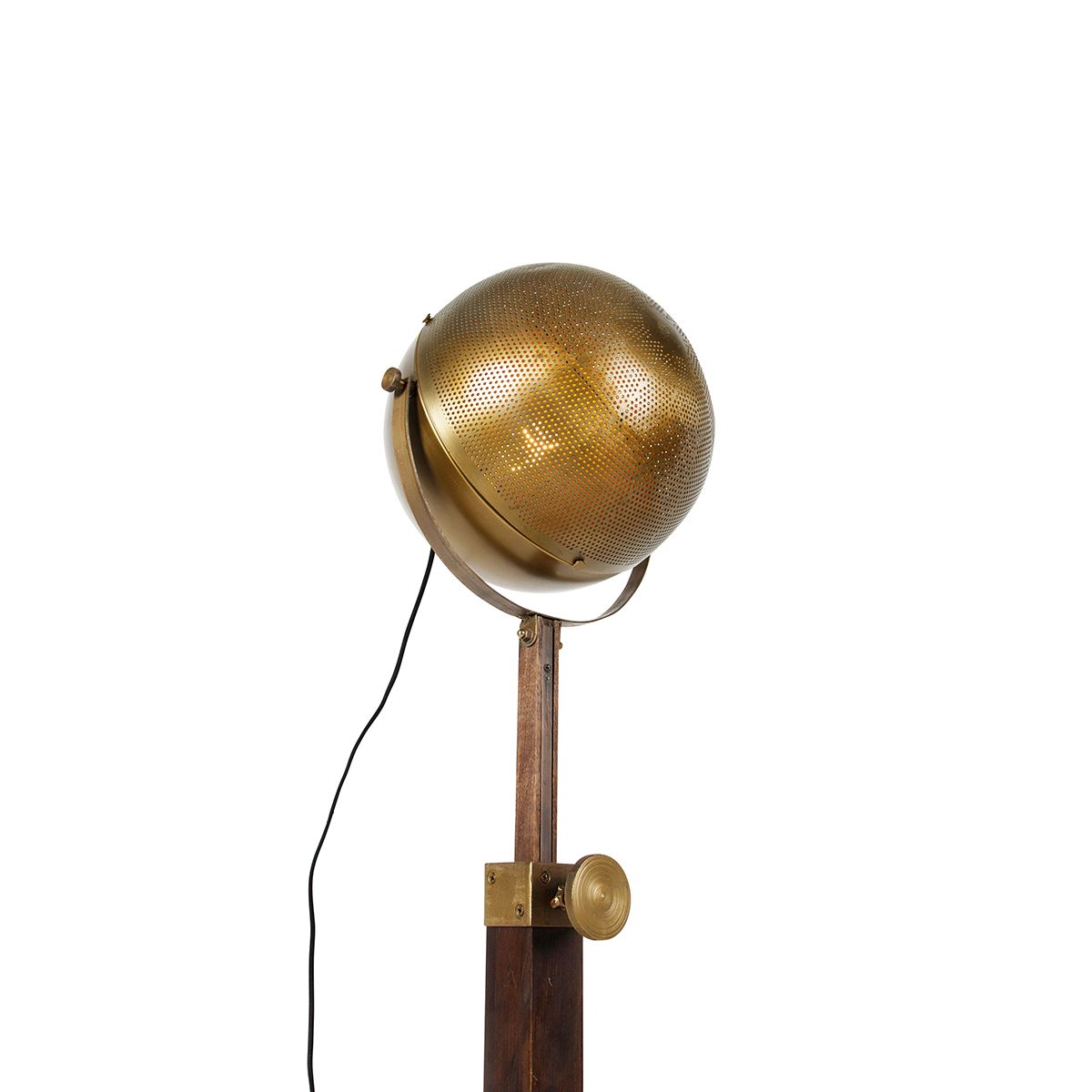 Industriële vloerlamp brons met hout verstelbaar - Haicha