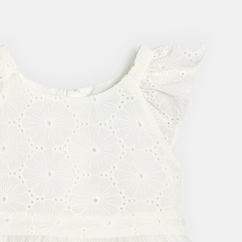 Robe chic bi-matière dentelle et plissé blanc bébé fille Beige