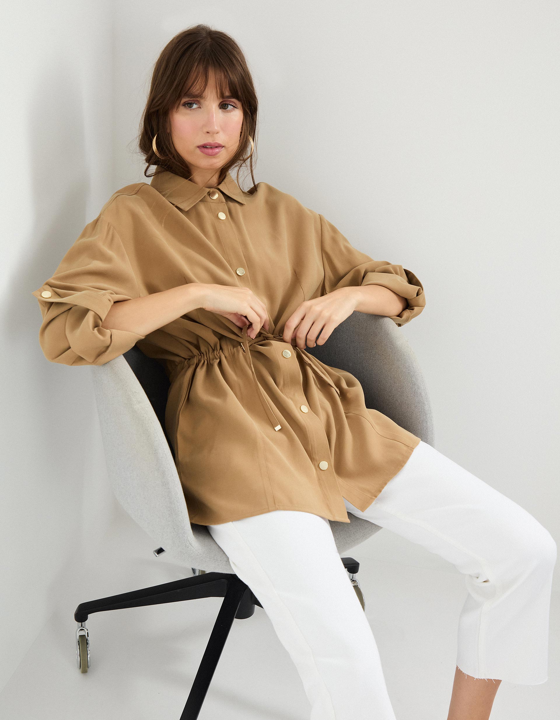 Sobrecamisa em Liocel, Mulher, Bege