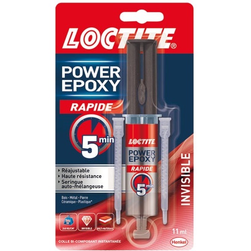 Colle Power Epoxy Rapide 5 minutes, invisible Loctite -  Tube de 11 ml