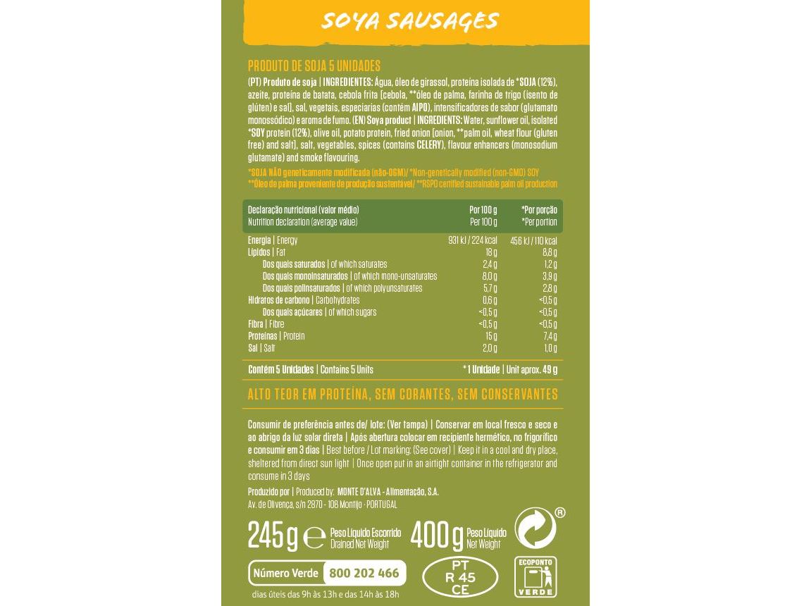 SALSICHAS SOJA IZIDORO BOCKWURST VEGAN 5UN 400(245)G