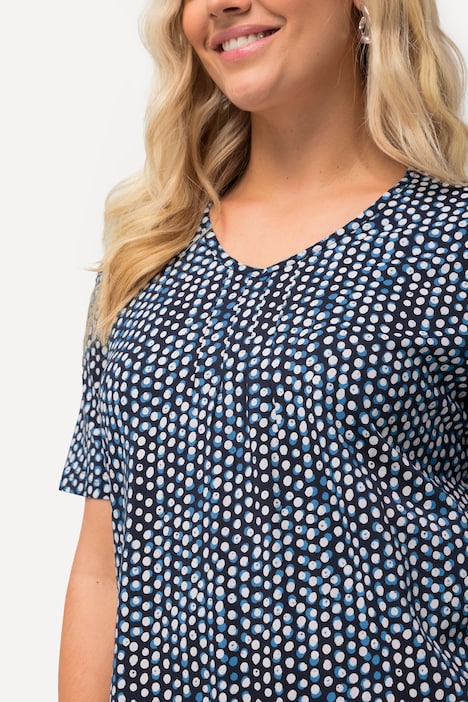 T-Shirt, Zierfalten, A-Linie, V-Ausschnitt, Halbarm