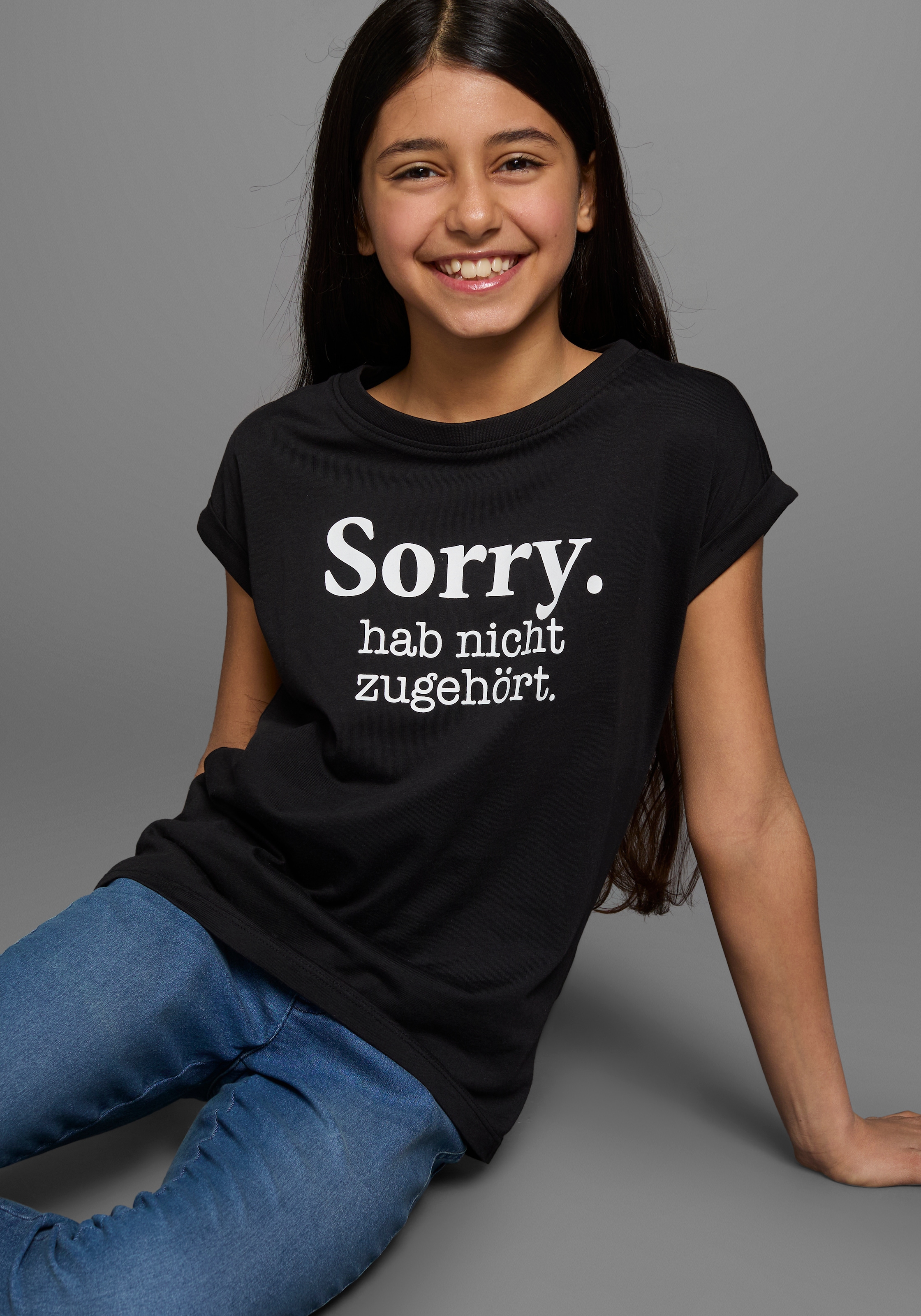 KIDSWORLD T-Shirt »Sorry.  hab nicht zugehört.«, Kurzarm,  bedruckt,  Rundhalsausschnitt,  aus Baumwolle