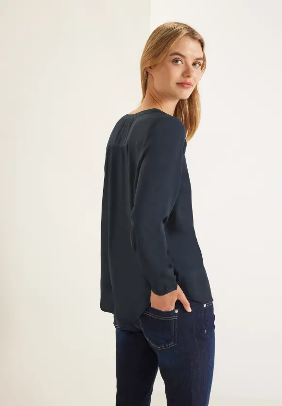 Basic Bluse in Unifarbe - dark blue