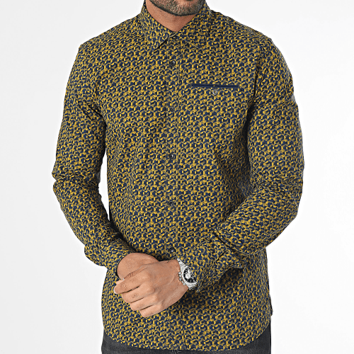 Chemise Manches Longues SIL404 Jaune Bleu Marine