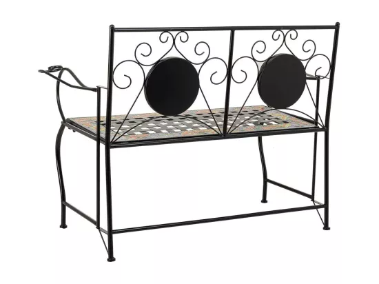 Banc en mosaïque et fer forgé noir 110x50x88h