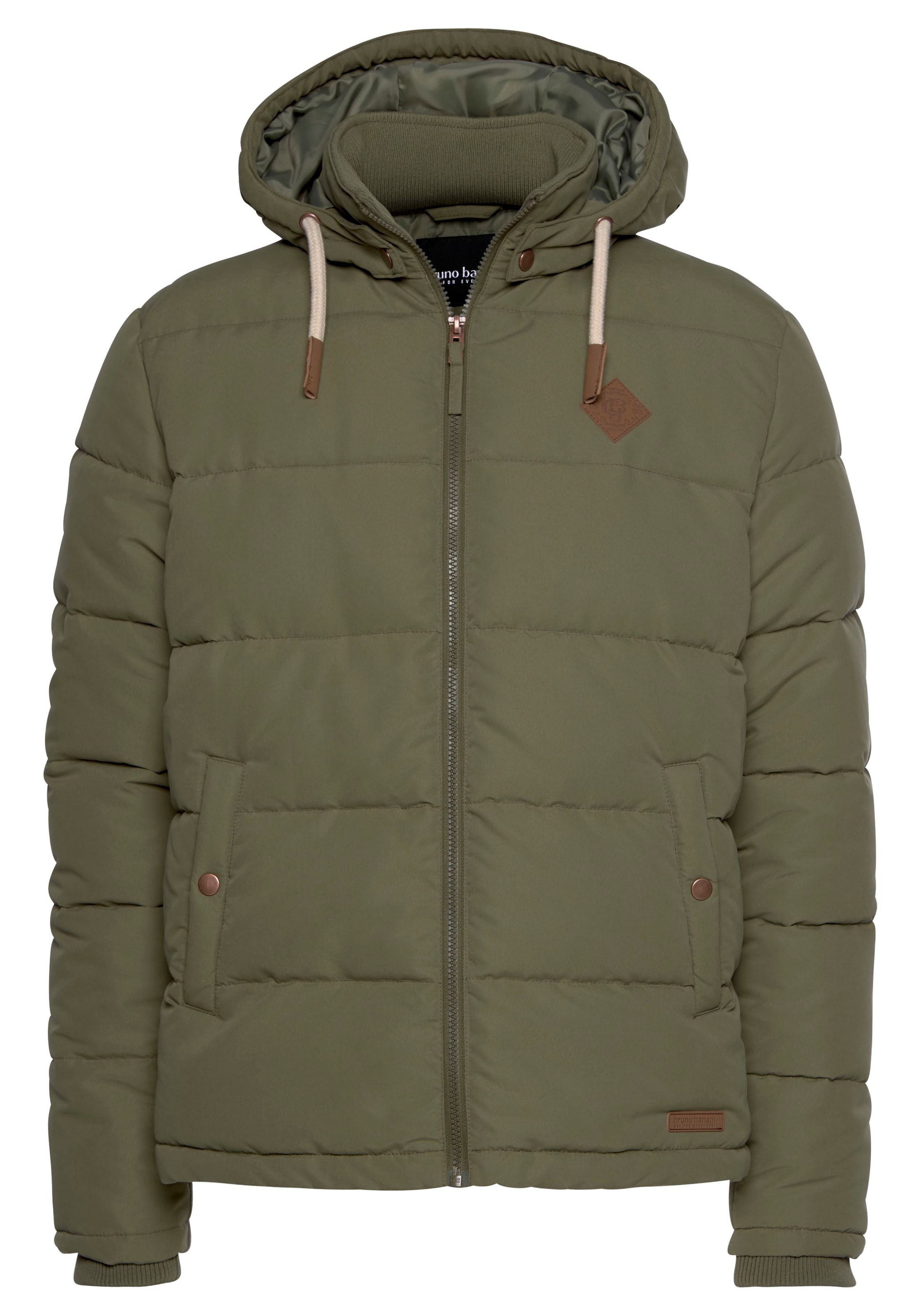 Bruno Banani Steppjacke mit Kapuze leicht,  wasserabweisend,  modischer Stil,  mit dekorativen Badges