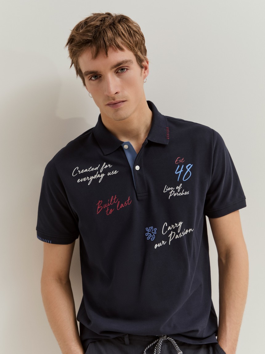 Polo de manga curta em algodão