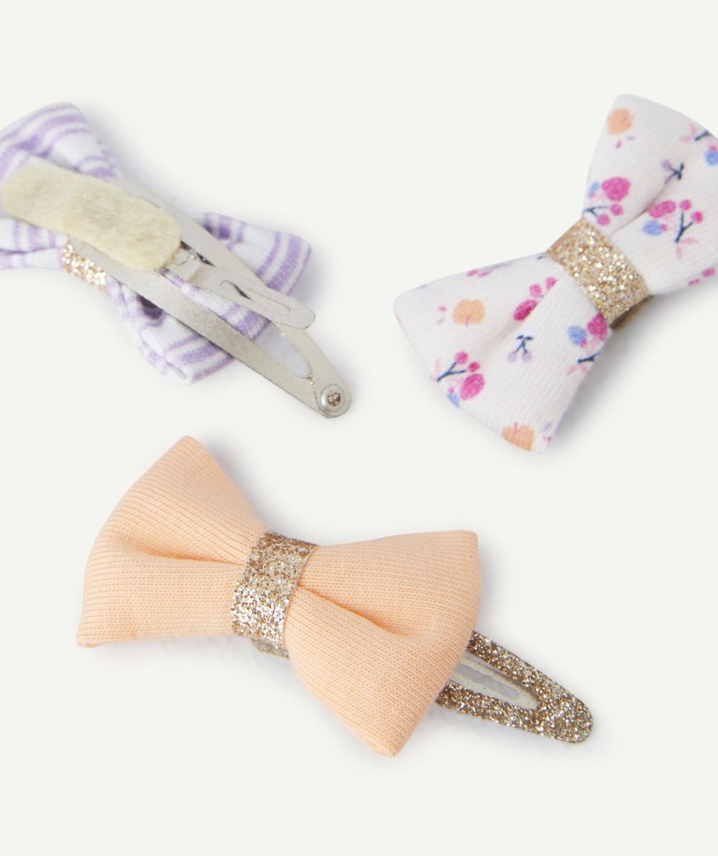 LOT DE 3 BARRETTES BÉBÉ FILLE AVEC NOEUDS UNI RAYÉ OU IMPRIMÉ