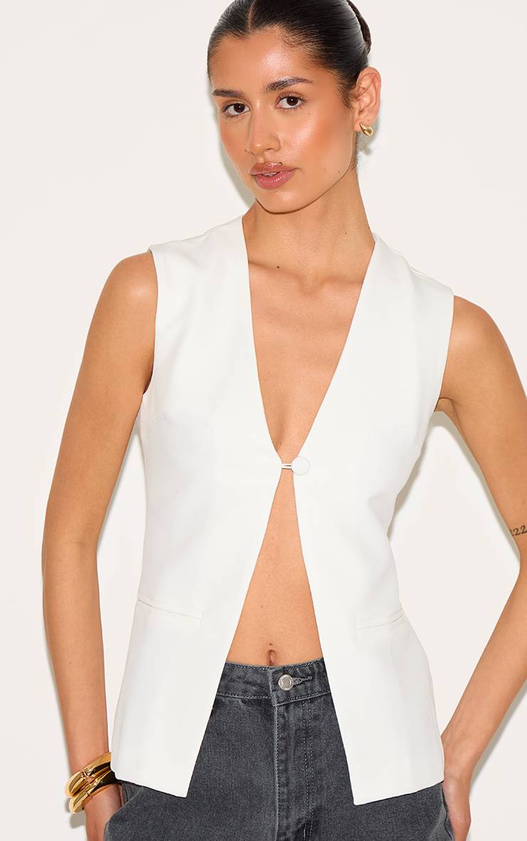 Blanc Gilet Long Sans Manches Tall