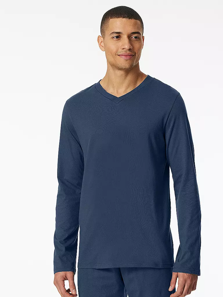 SCHIESSER Pyjama Langarmshirt MIX + RELAX blau