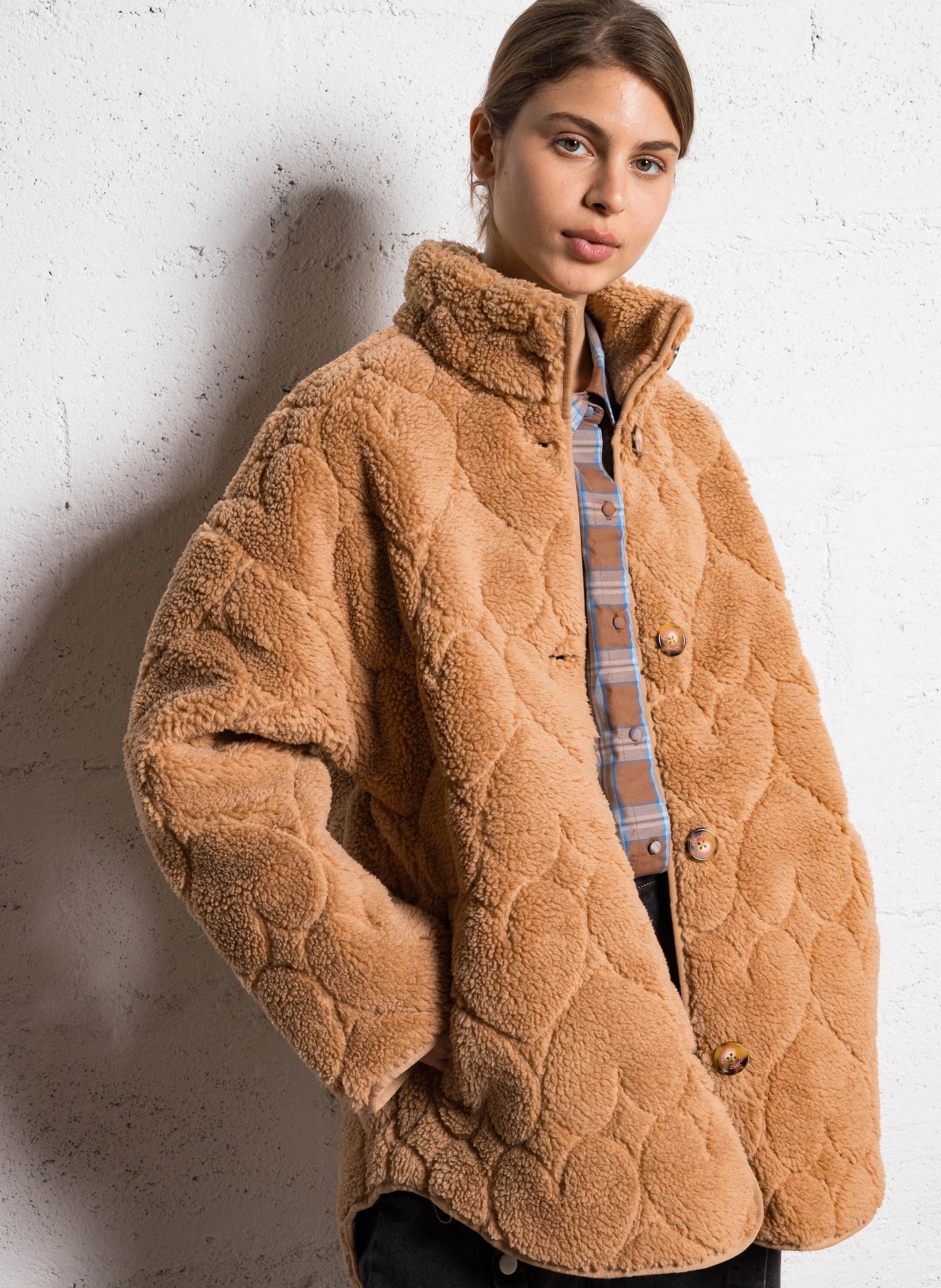 MERLE - Veste oversize en fourrure synthétique | Marron