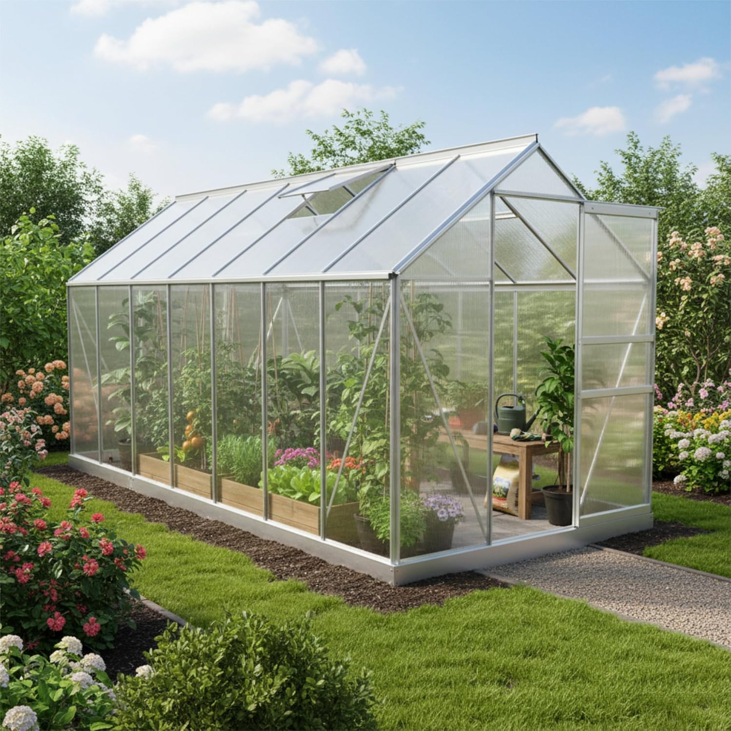 Zelsius Aluminium Gewächshaus 430 x 190 cm | 6 mm Hohlkammerplatten, UV-beständig, Winterfest | Treibhaus, Pflanzenhaus, Tomatenhaus, Frühbeet, Anbau Gewächshaus, Tomatengewächshaus, Gartenhaus