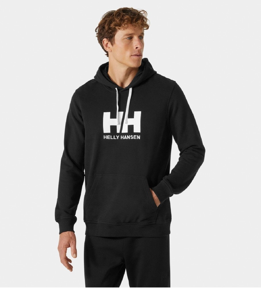 Moletom com capuz preto com o logotipo da Helly Hansen
