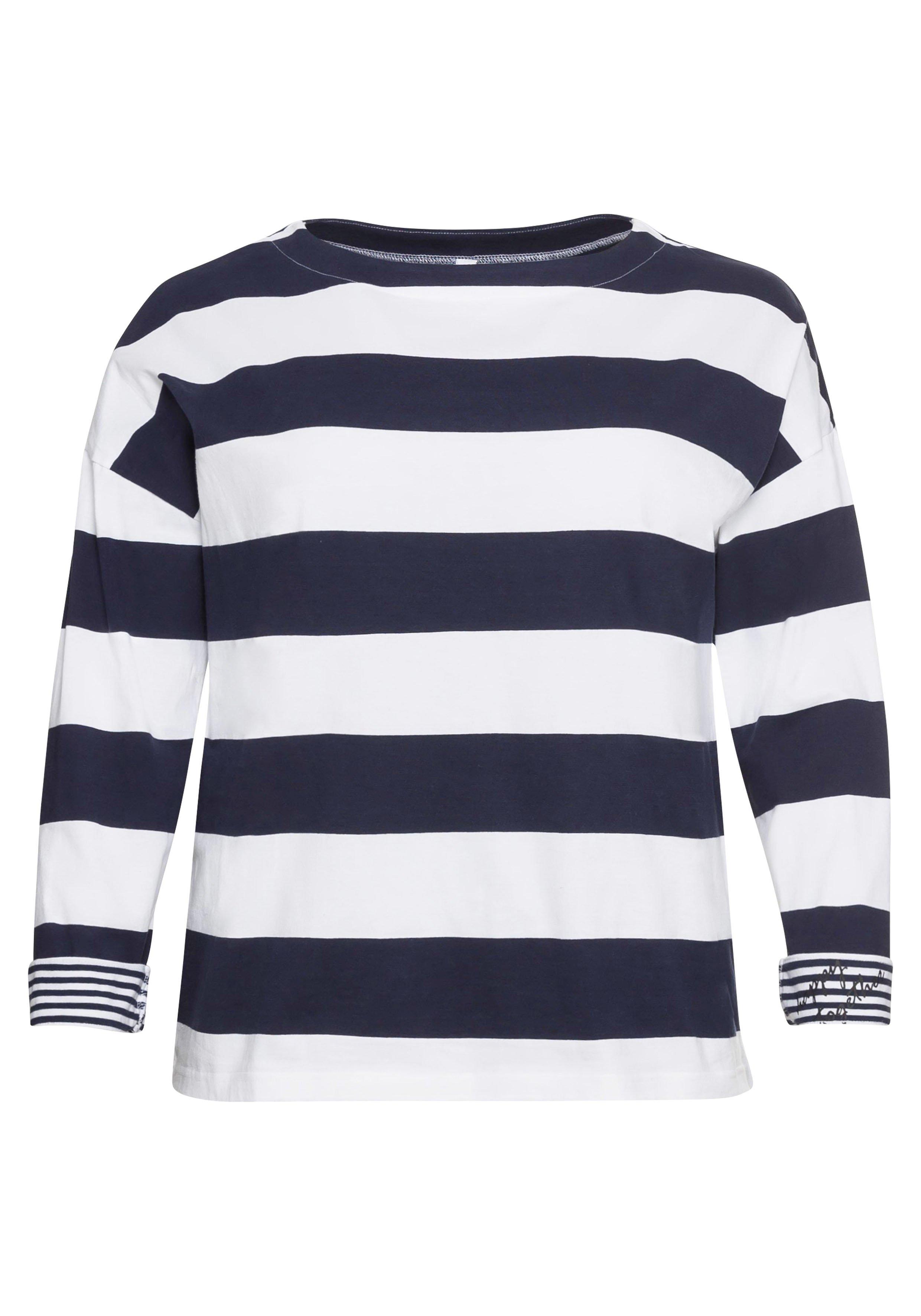 Langarmshirt mit Blockstreifen und U-Boot-Ausschnitt