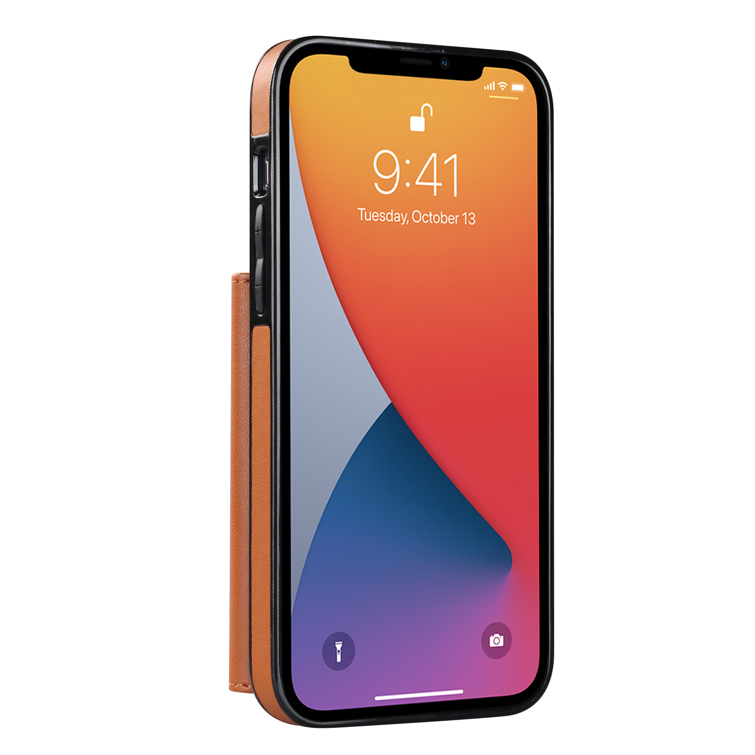 iPhone 13 Pro Necklace Leder Schutz Hülle mit Kartenfach   Handykette (140cm) - Braun