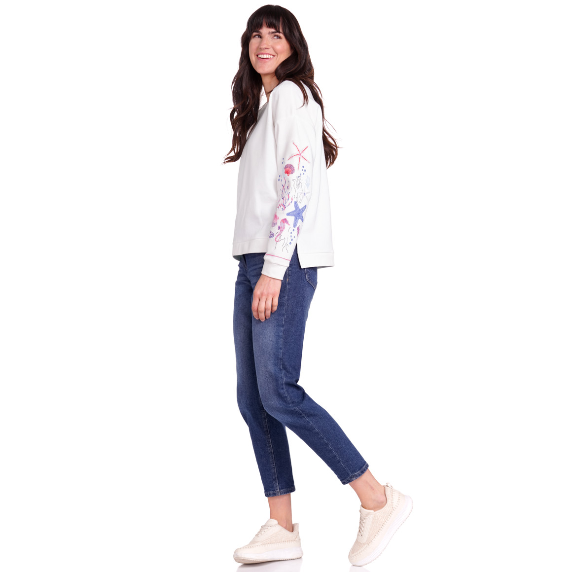 Gina Benotti Damen Sweatshirt mit Stickerei weiss