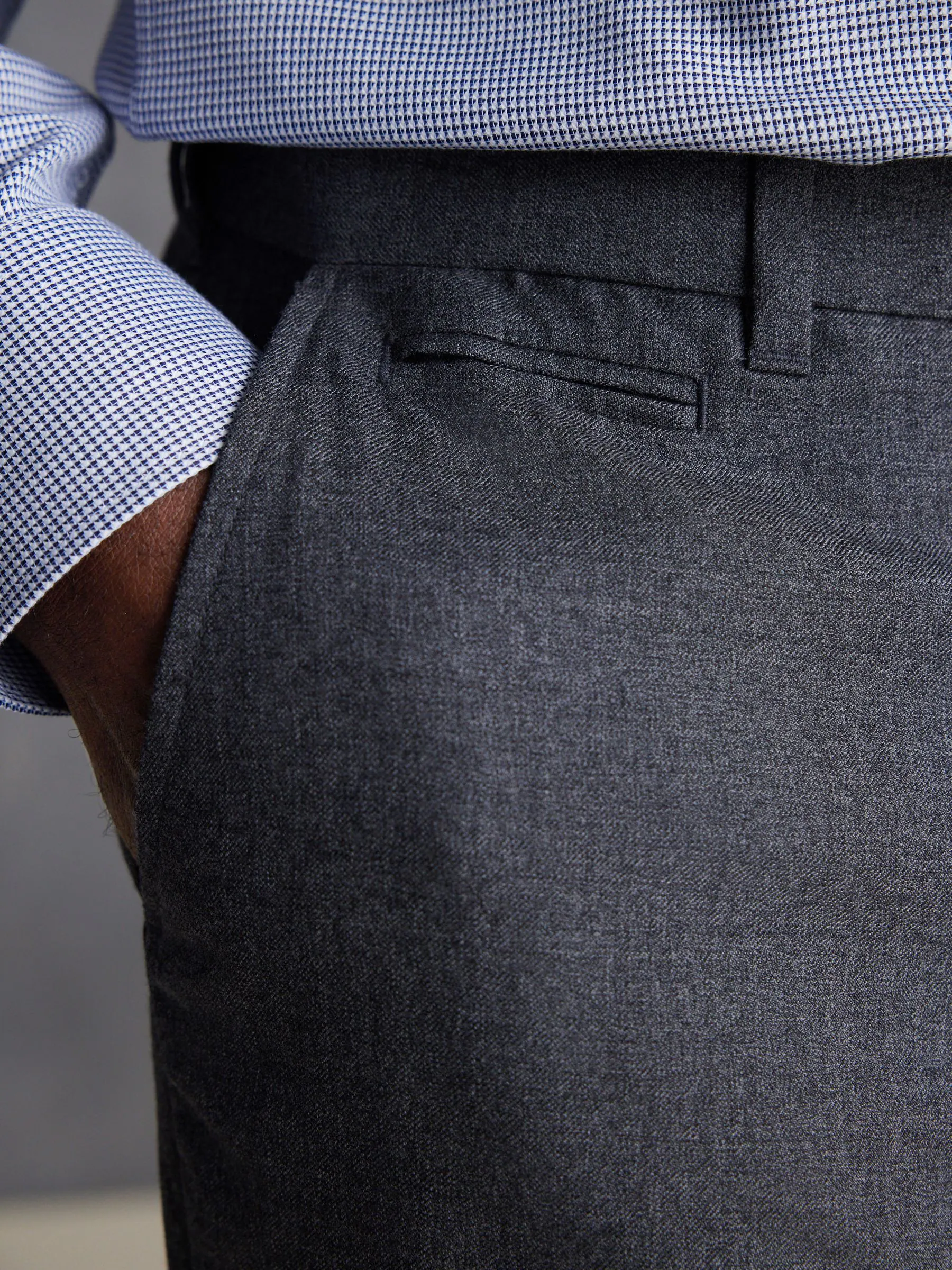 Grijs - Normale Pasvorm - Signature - 100% Wollen broek met Motion Flex-tailleband