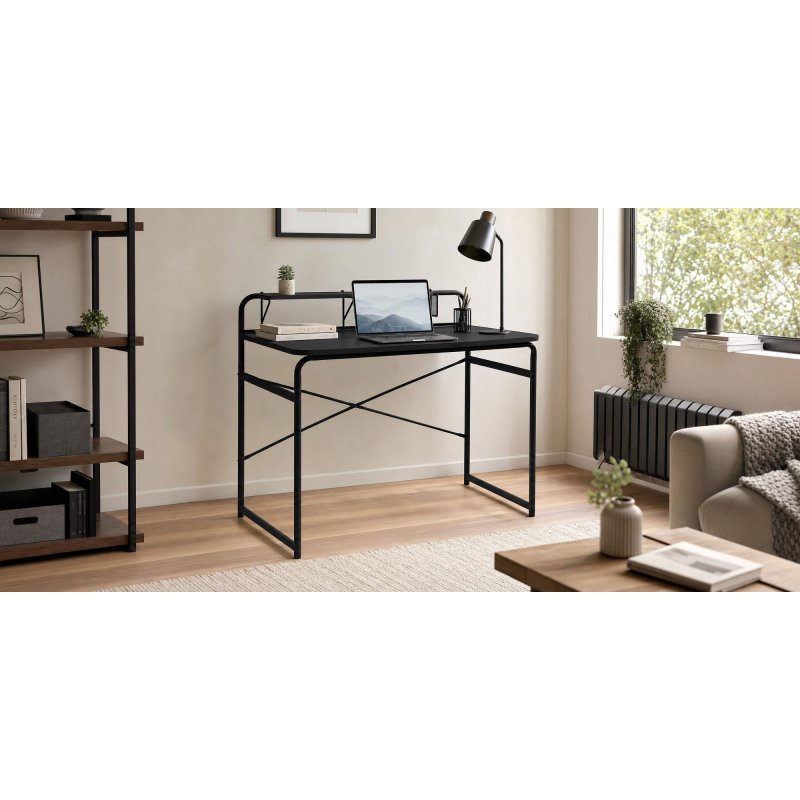 Bureau Foreman en mélamine finition noire et pieds en acier noir 98 x 46 cm