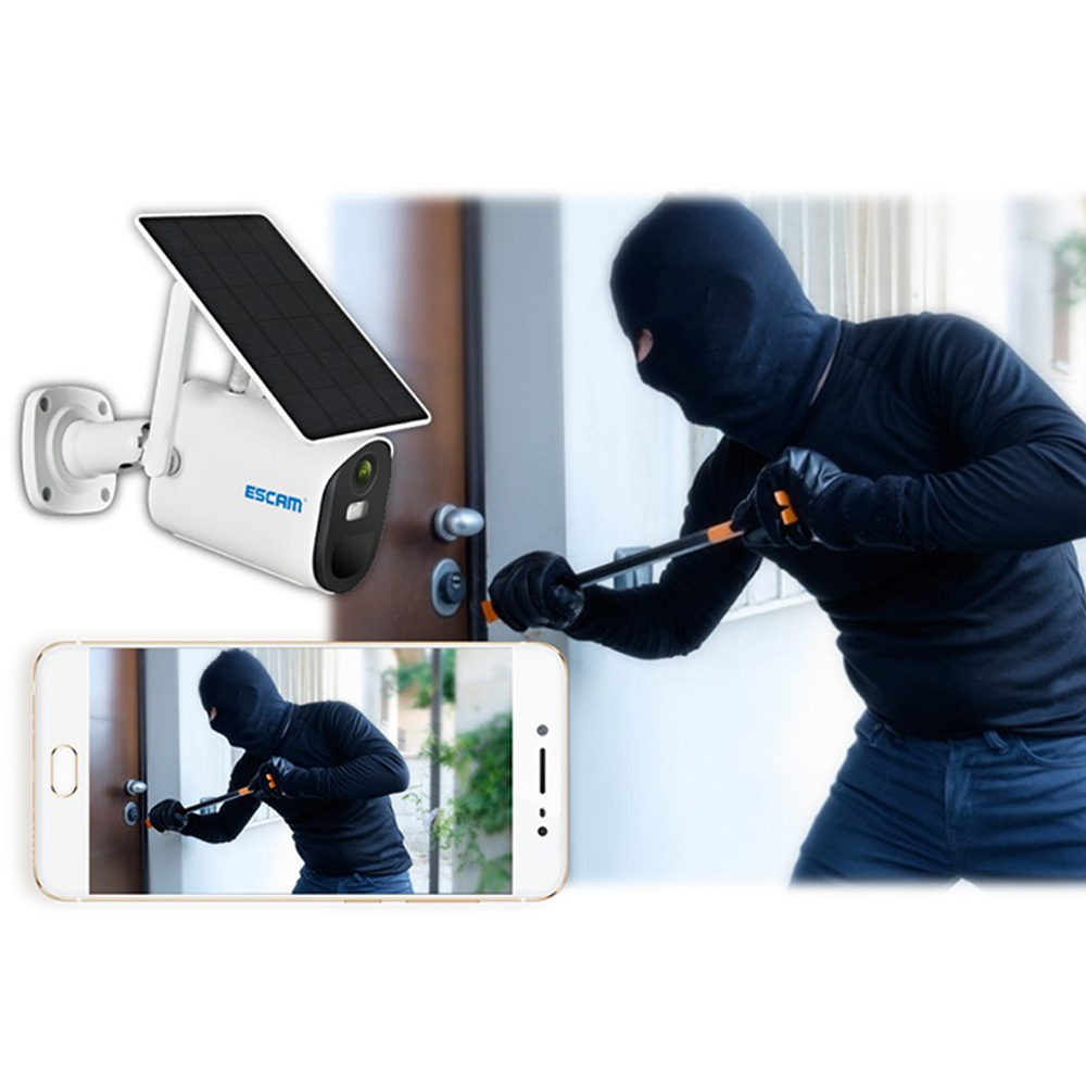 4G SIM Solar IP Kamera FullHD 1080p Infrarot LED's Nachtsichtfunktion   Akku (14400mAh) / Micro SD / Wandhalterung iOS/Android (IP66) - Weiss