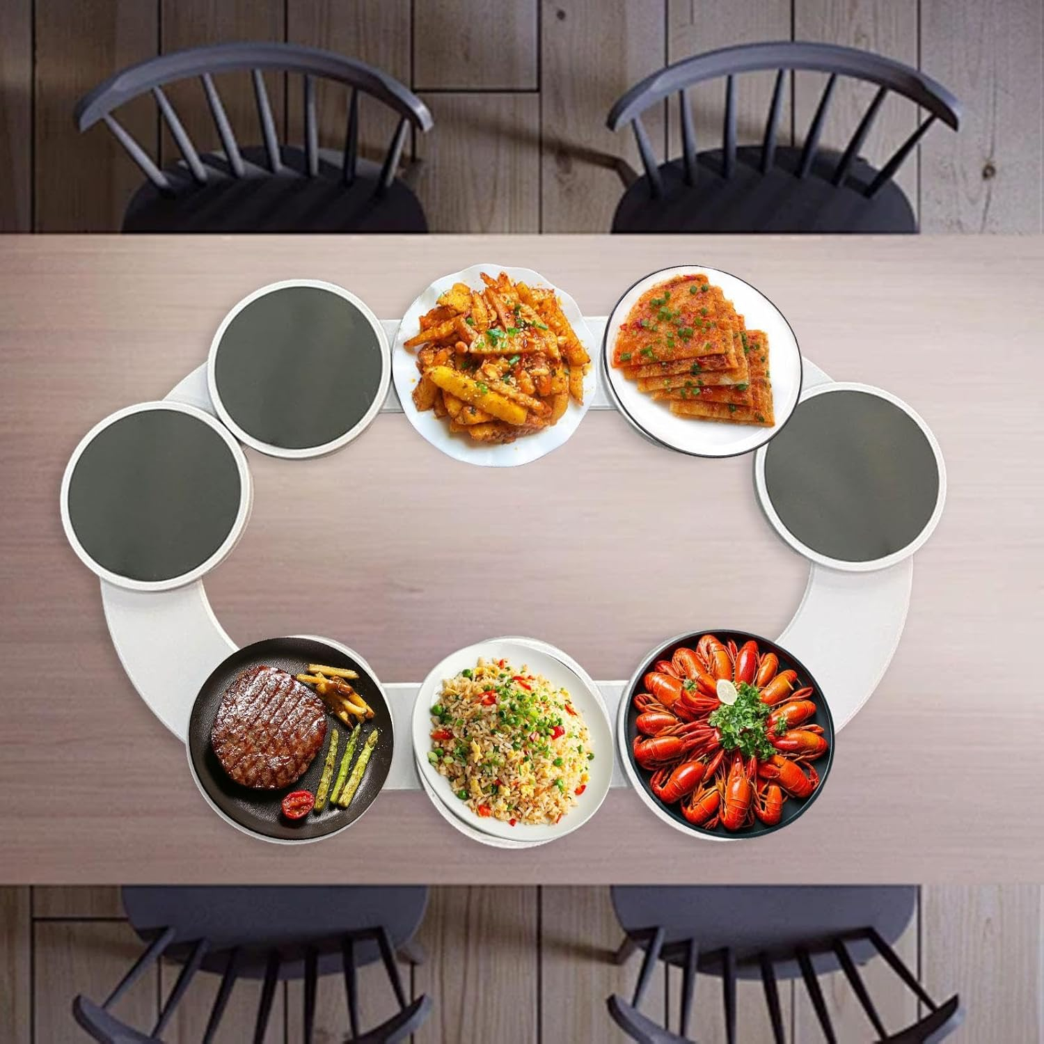 (90x52cm) Drehplatten Esstisch Organizer Lazy Susan Laufband Turn Table Servier Platten - Weiss / Grau