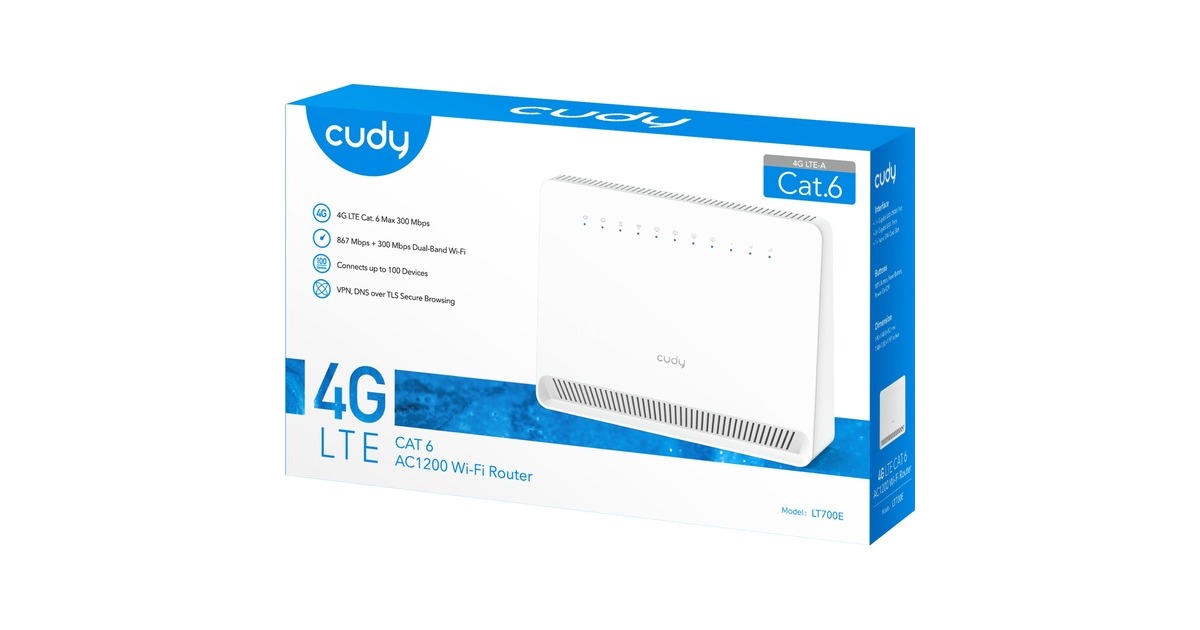 CudyAC1200 Wi-Fi 4G LTE-Cat6 Gigabit Router LT700E mesh router  (Wit, Cudy Mesh, Nano simslot)