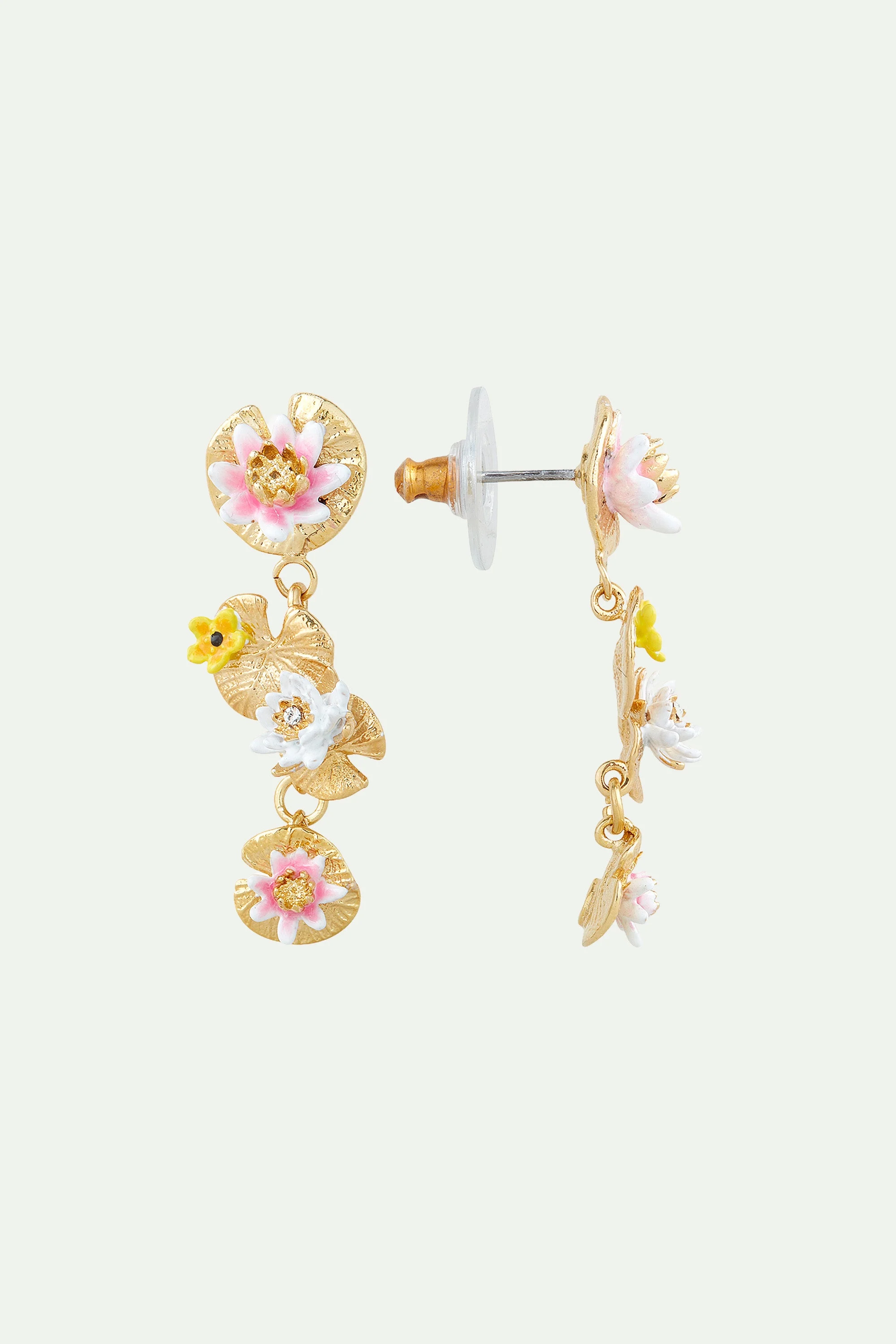 Boucles d'oreilles pendantes nymphéas et nénuphars | Multicolore