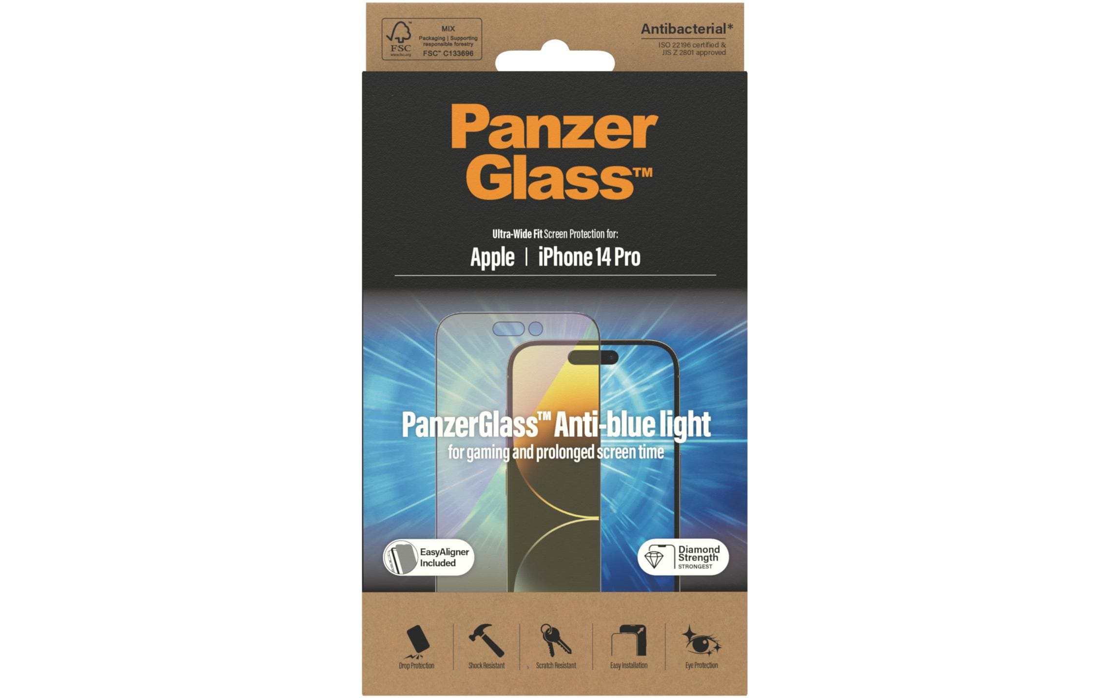 Displayschutz Ultra Wide Anti Bluelight iPhone 14 ProAnti Bluelight Schutzfolie mit Applicator für das Apple iPhone 14 Pro