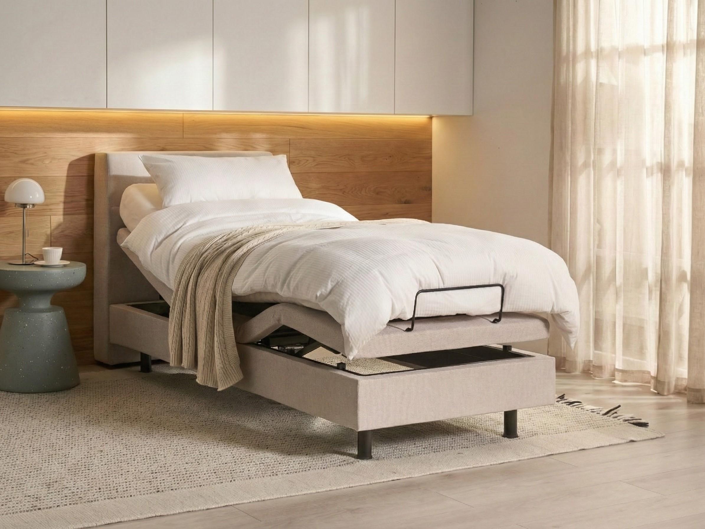 Verstelbaar bed Stof VICEROY 90 x 200 cm Lichtbeige