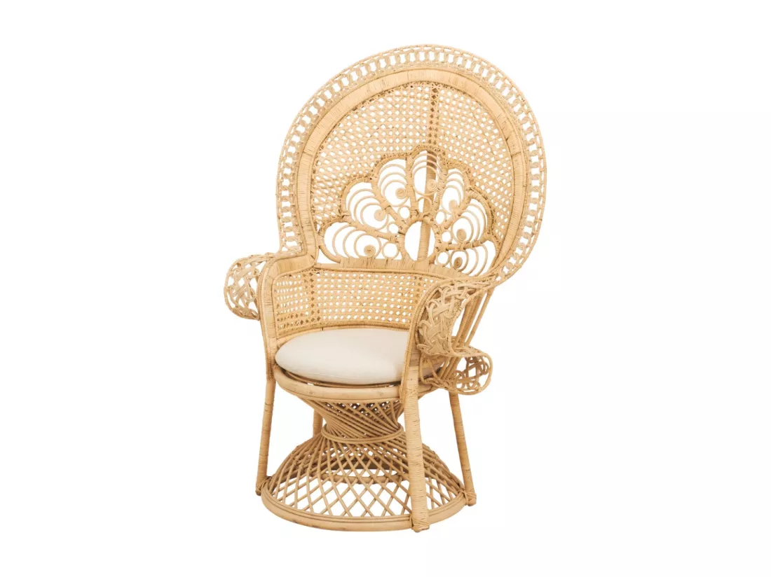 Fauteuil en rotin naturel et coussin blanc - Eloa