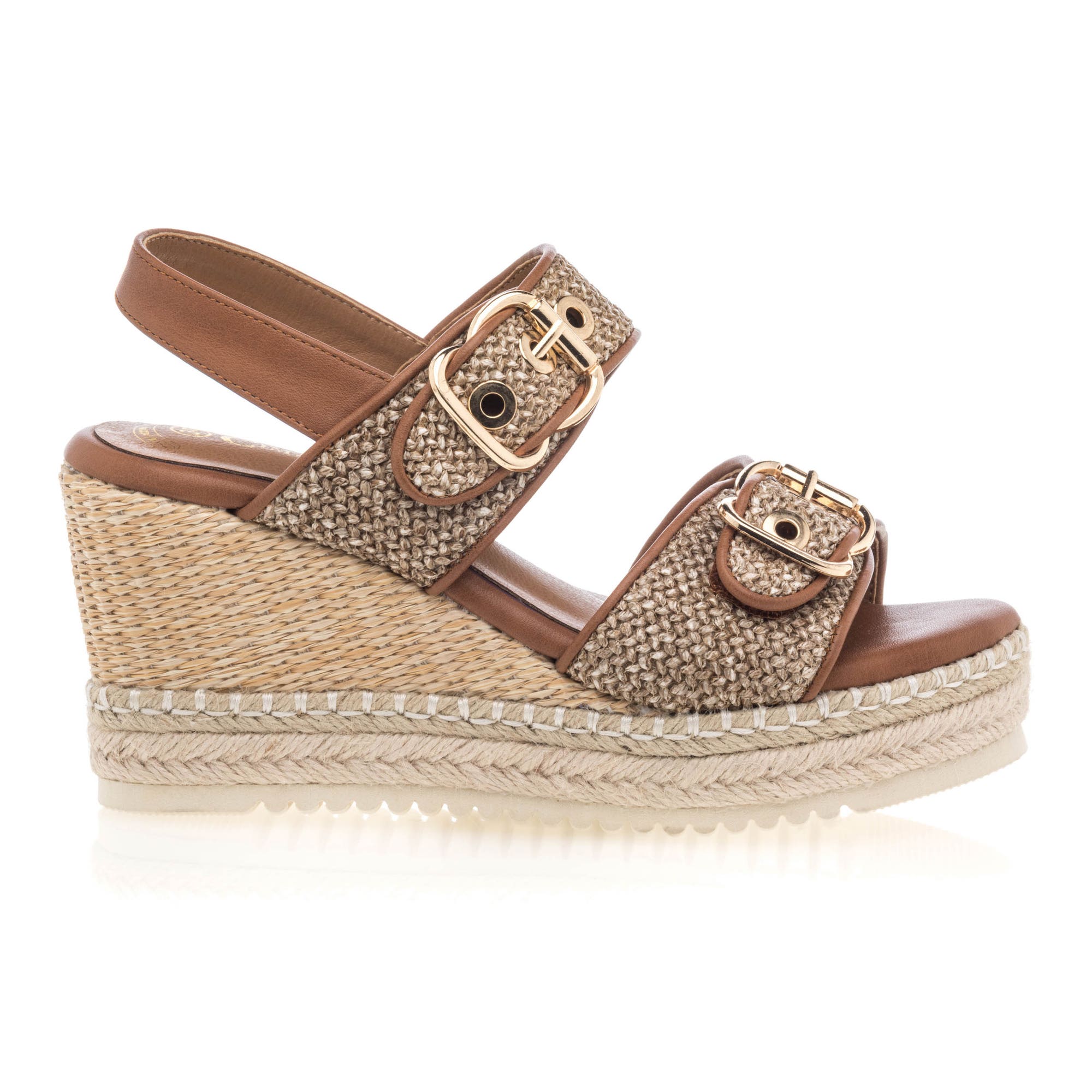 Sandales à talon compensé Femme cognac