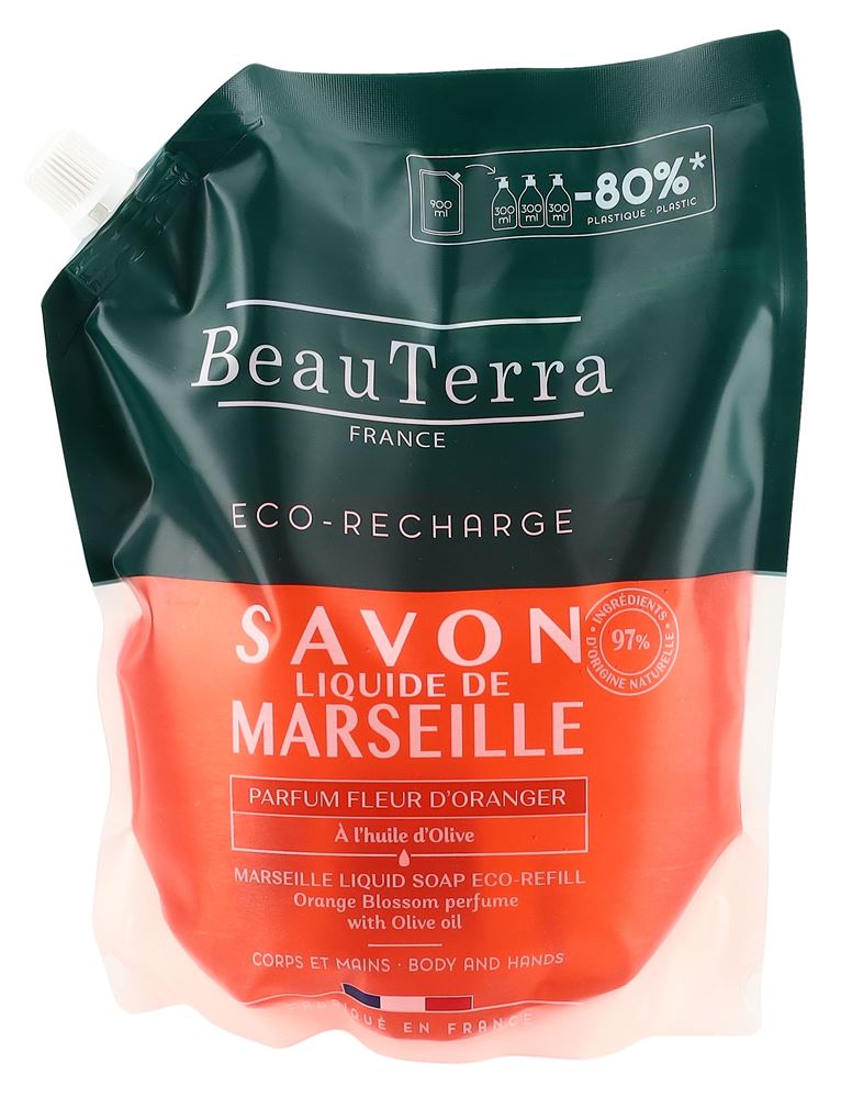 BEAUTERRA Flüssigseife Marseille<br>900 ml, flüssig, refill Orangenblüte