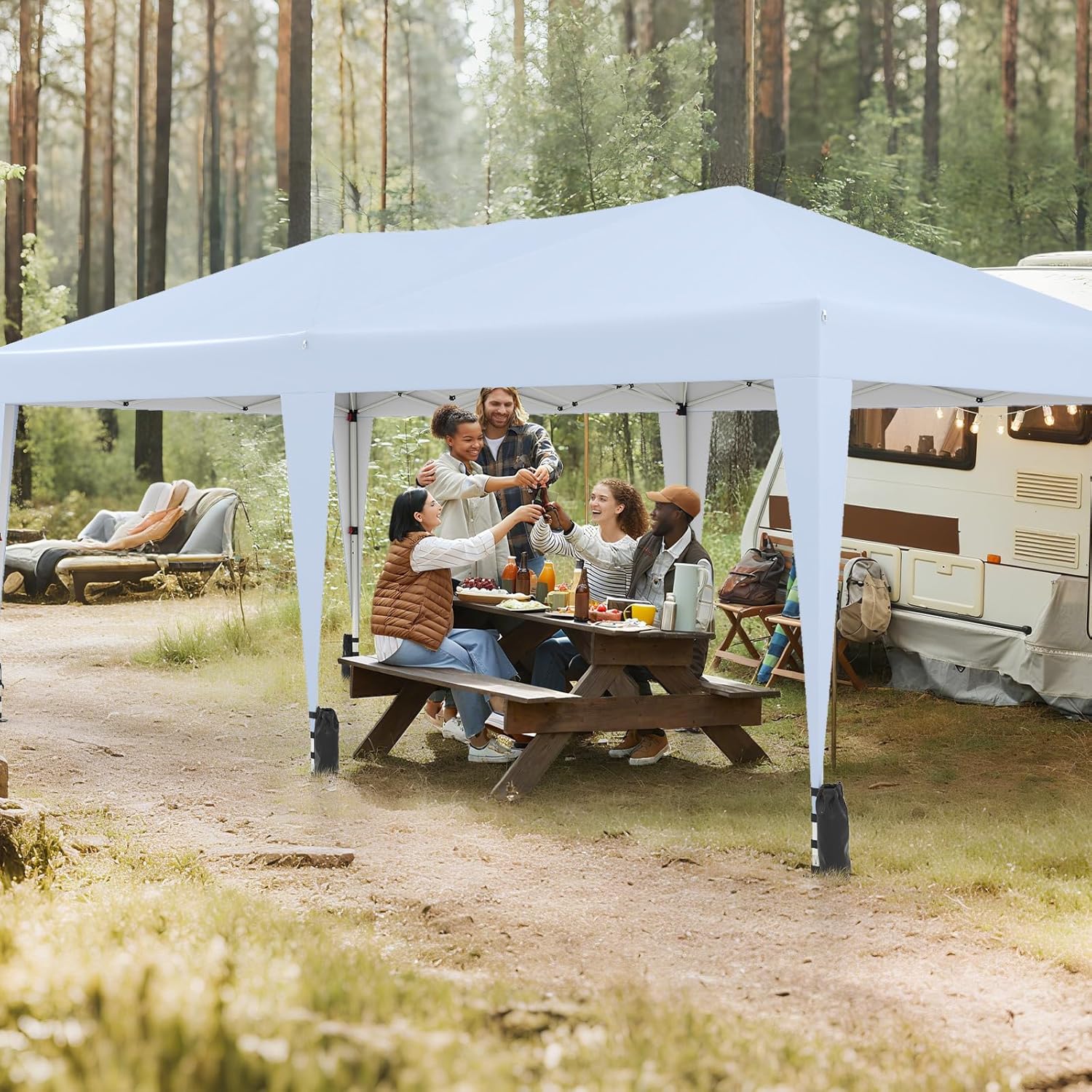 COSTWAY Pavillon 3 x 6 m, Pop up Faltpavillon Wasserdicht mit Tragetasche auf Rollen, UV Schutz 50+ Partyzelt inkl. 6 Sandsäcken, Gartenpavillon Höhenverstellbar für Camping, Party (Weiß)