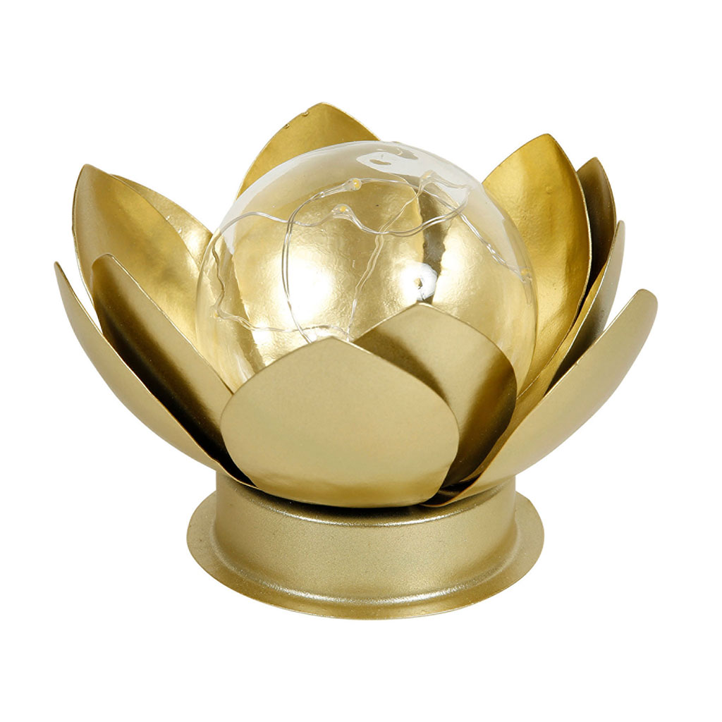 Lampe nénuphar à piles métal dorée H 9cm
