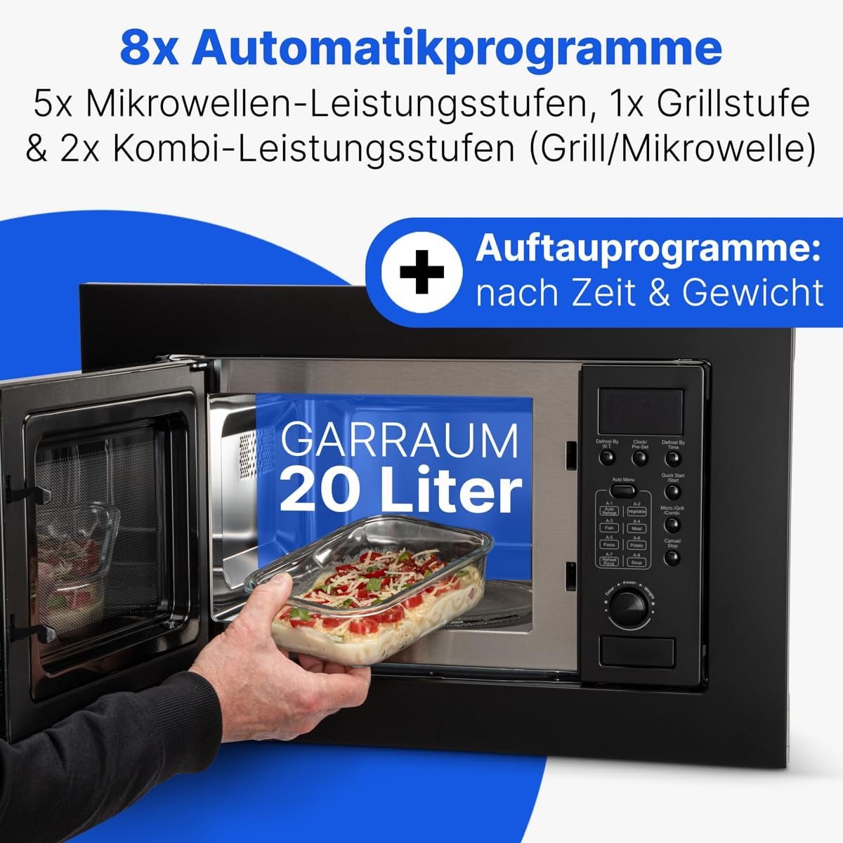 Bomann Einbaumikrowelle mit Grill | 60cm | 800W Mikrowelle | 1000W Grill | inkl. Grillrost und Drehteller | 20L Einbau Mikrowellengerät | MWG 2215 EB schwarz