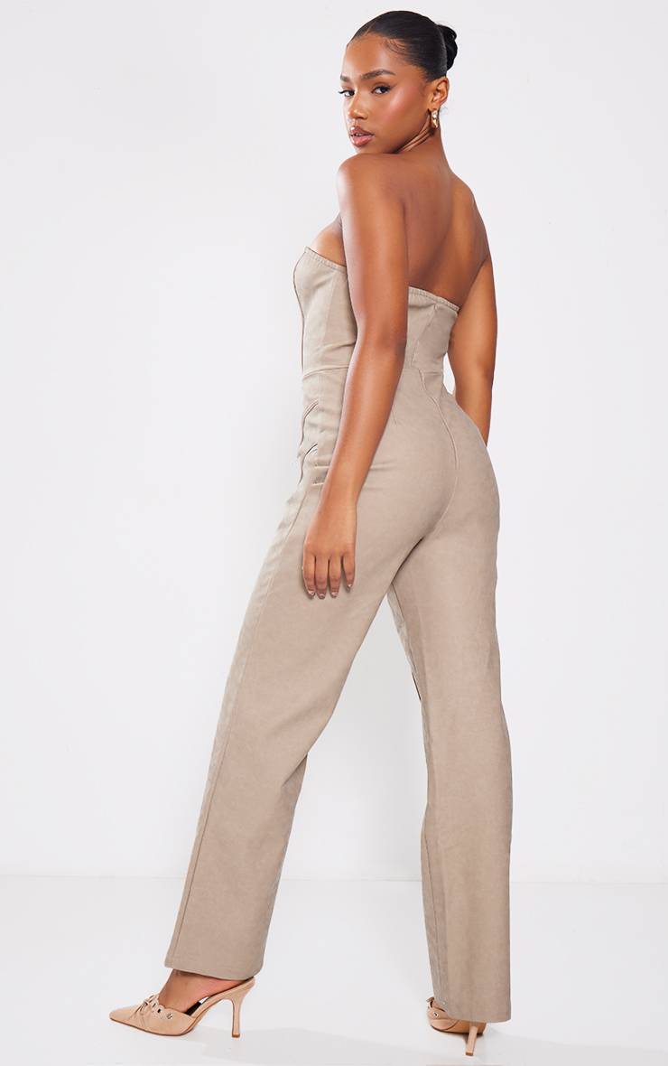 Gris Pierre Combinaison Jambes Larges En Synthétique Avec Détails Zippés