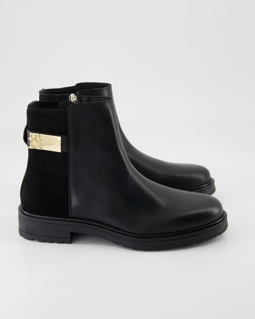 Tommy Hilfiger TH Logo Leather Mix Chelsea Stiefeletten in Schwarz