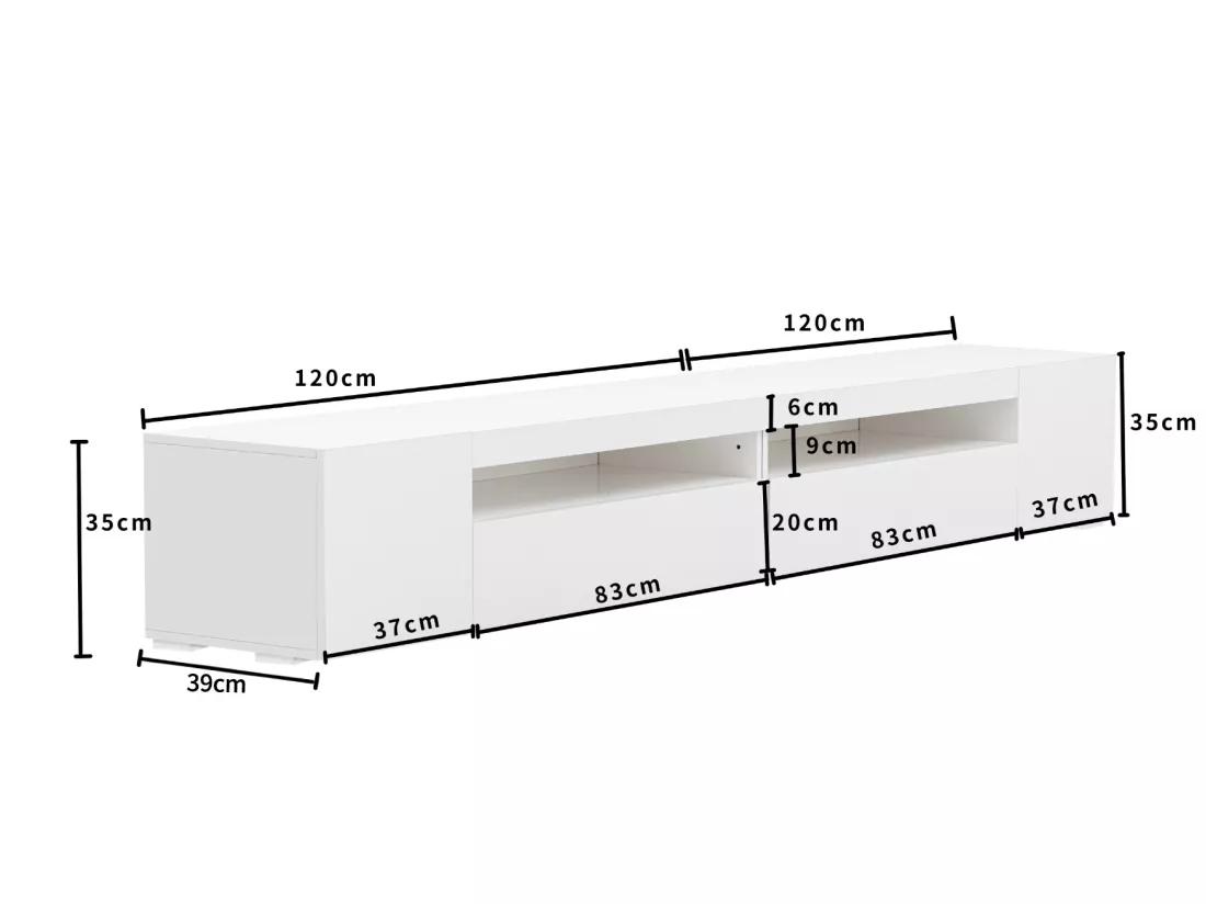 Meuble TV 240cm avec LED variable - style contemporain - Blanc
