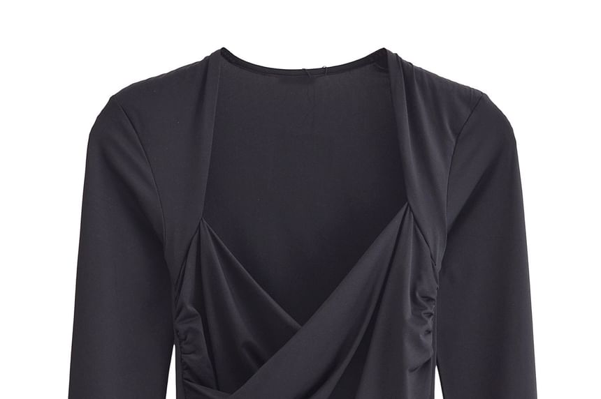 Avauntgardo - T-shirt met lange mouwen, V-hals en gerimpeld effect