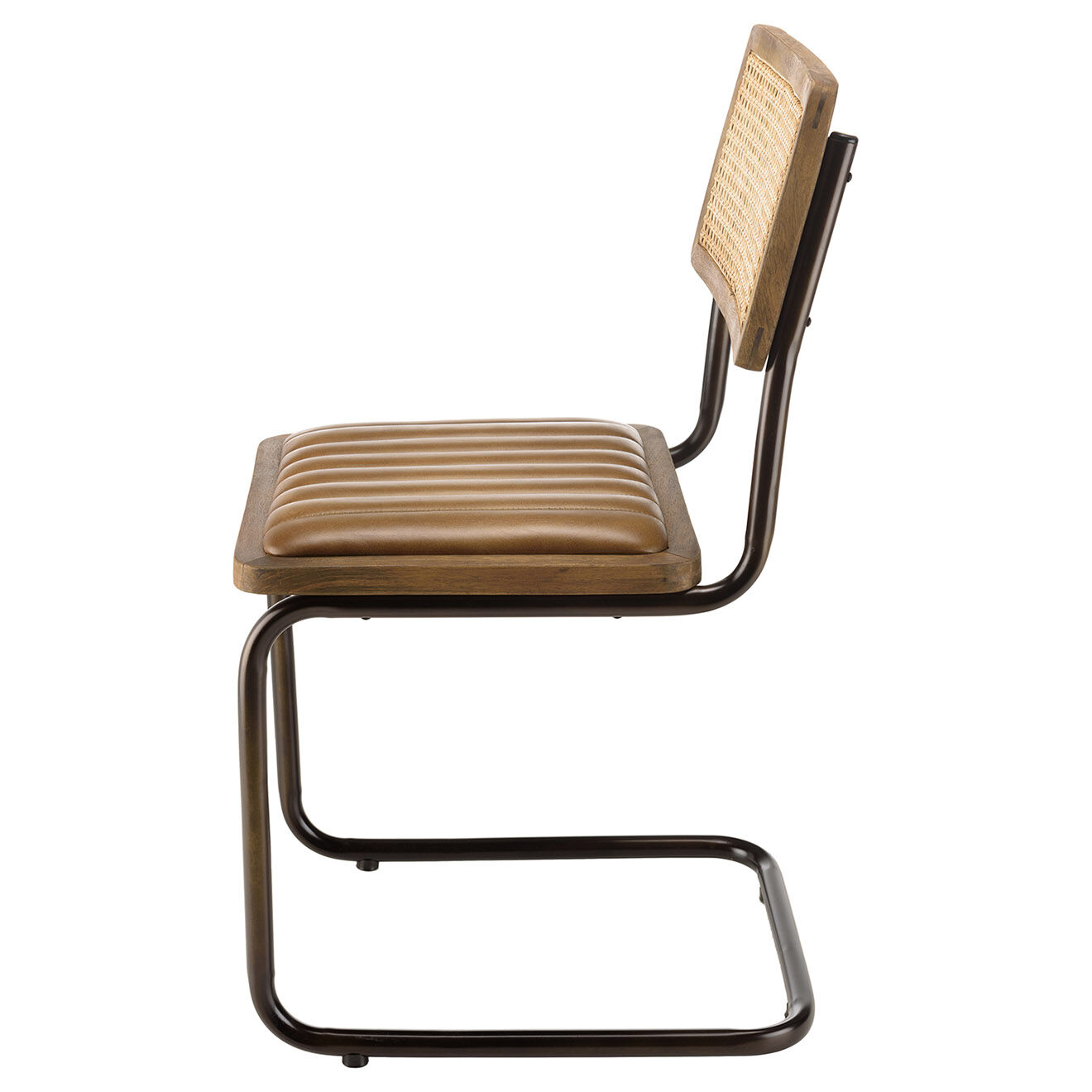 Macabane 2 Chaises en Manguier assise matelassée en Cuir pieds rétro marron - 44x54x89 cm