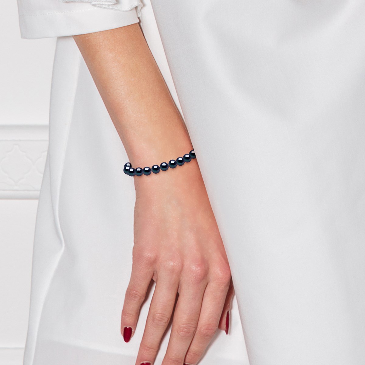 Bracelet Perles de Culture d'Eau Douce 6-7 mm Noires Fermoir Prestige Or Jaune