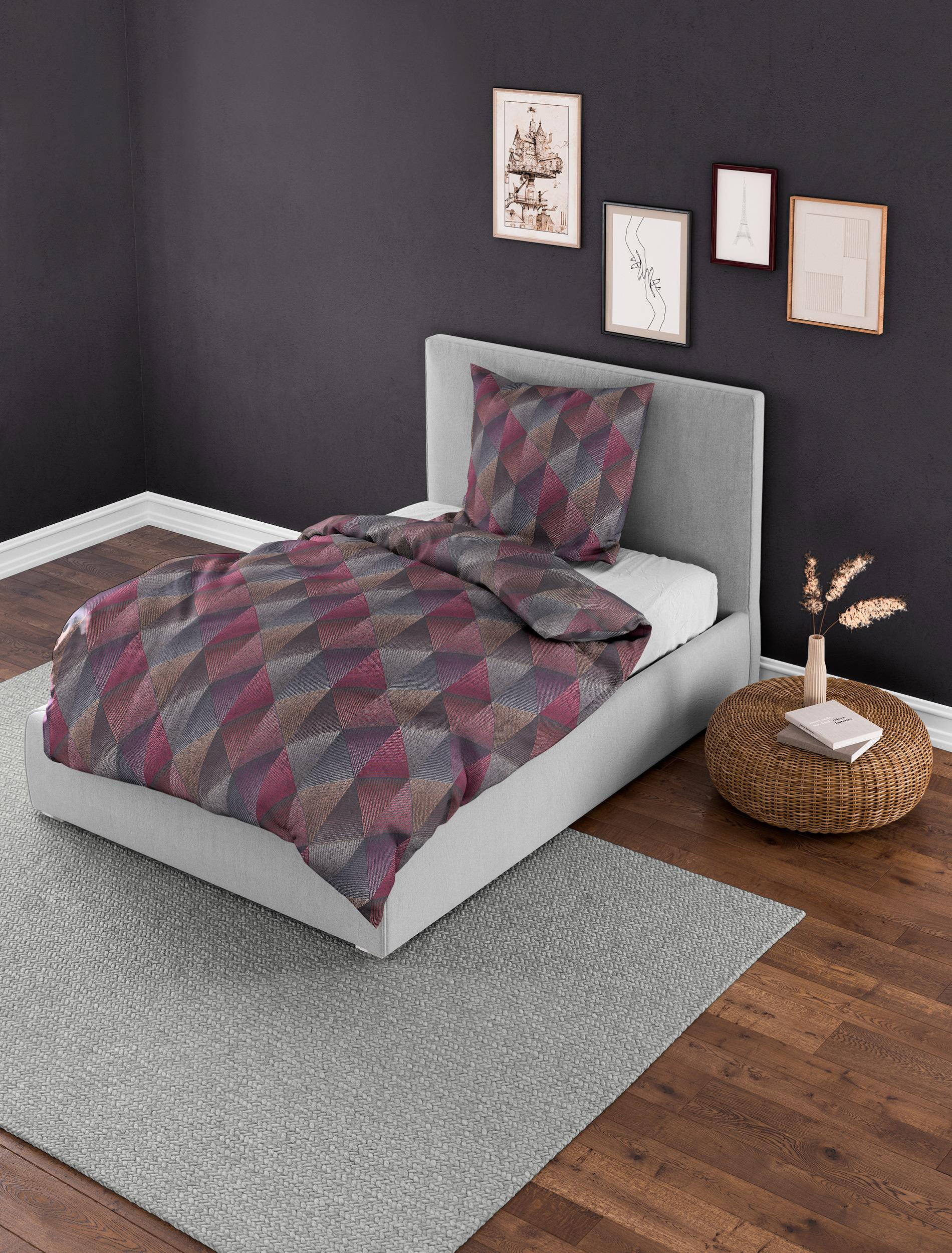 Bettwäsche Mako-Satin plum 135x200cm, mit 1 Kissen