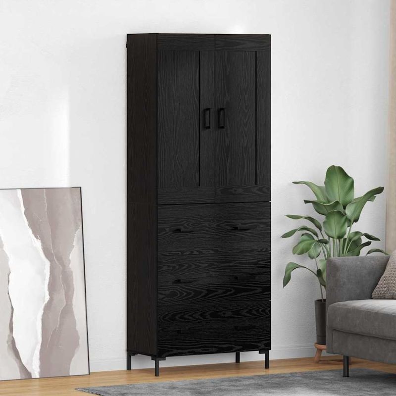 vidaXL Hoge kast met lade 2 pcs Zwart Eiken Bewerkt hout
