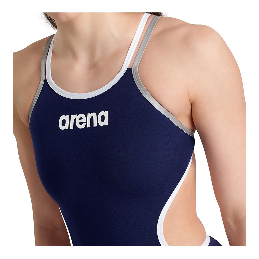 Arena ONE DOUBLE CROSS BACK - Maillot de bain 1 pièce Femme navy/white/silver