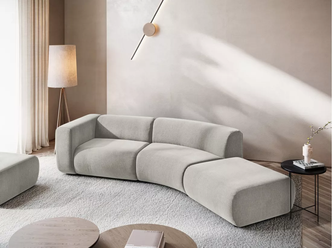 Canapé modulable 4 places droit en tissu chenille - beige - EKAHI