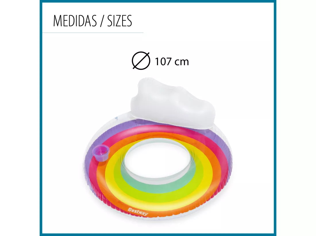 Bouée Gonflable pour Plage ou Piscine Bestway Rainbow Dreams Swin Tube 105x33 cm avec Porte-Verres Multicolore